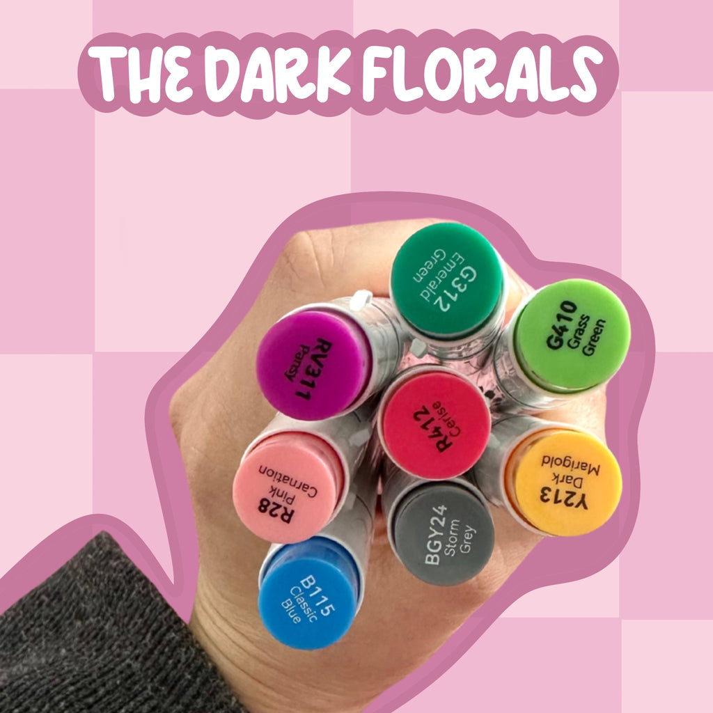Ohuhu Alcohol Marker Tester Set | 8 Pens | Dark Floral Colours
