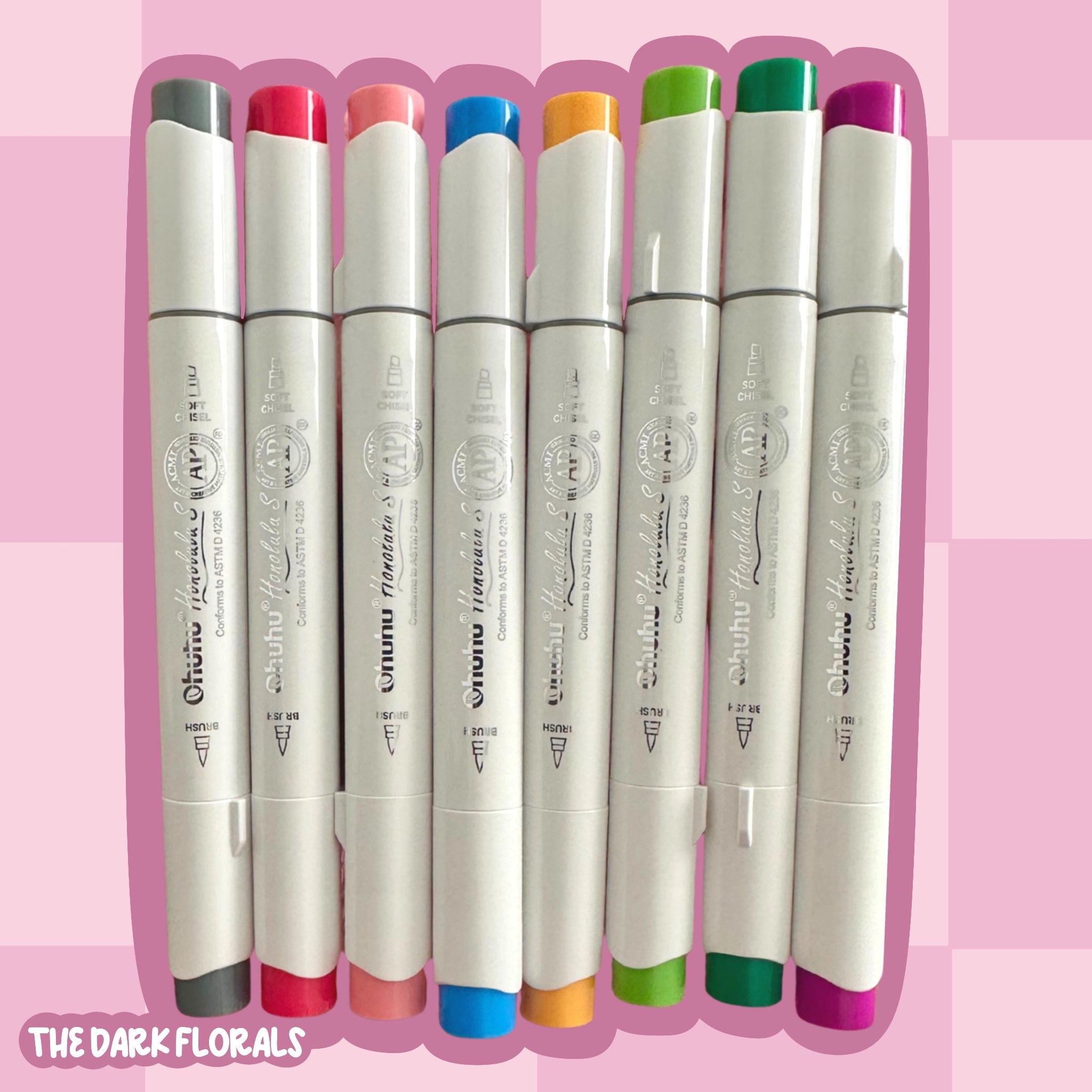 Ohuhu Alcohol Marker Tester Set | 8 Pens | Dark Floral Colours