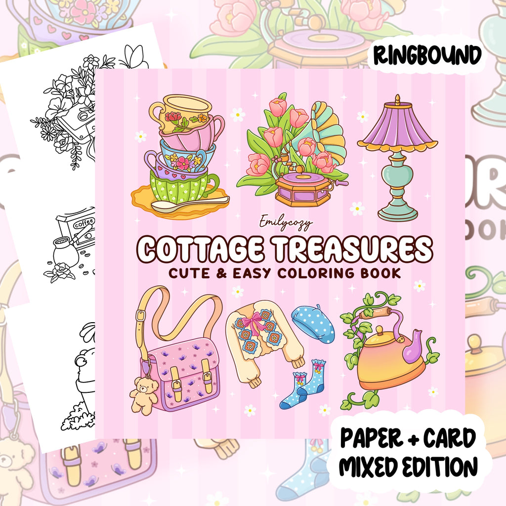 Cottage Treasures Bold Colouring Book | 50 Colouring Pages with 5 Additional 350gsm Cardstock Images