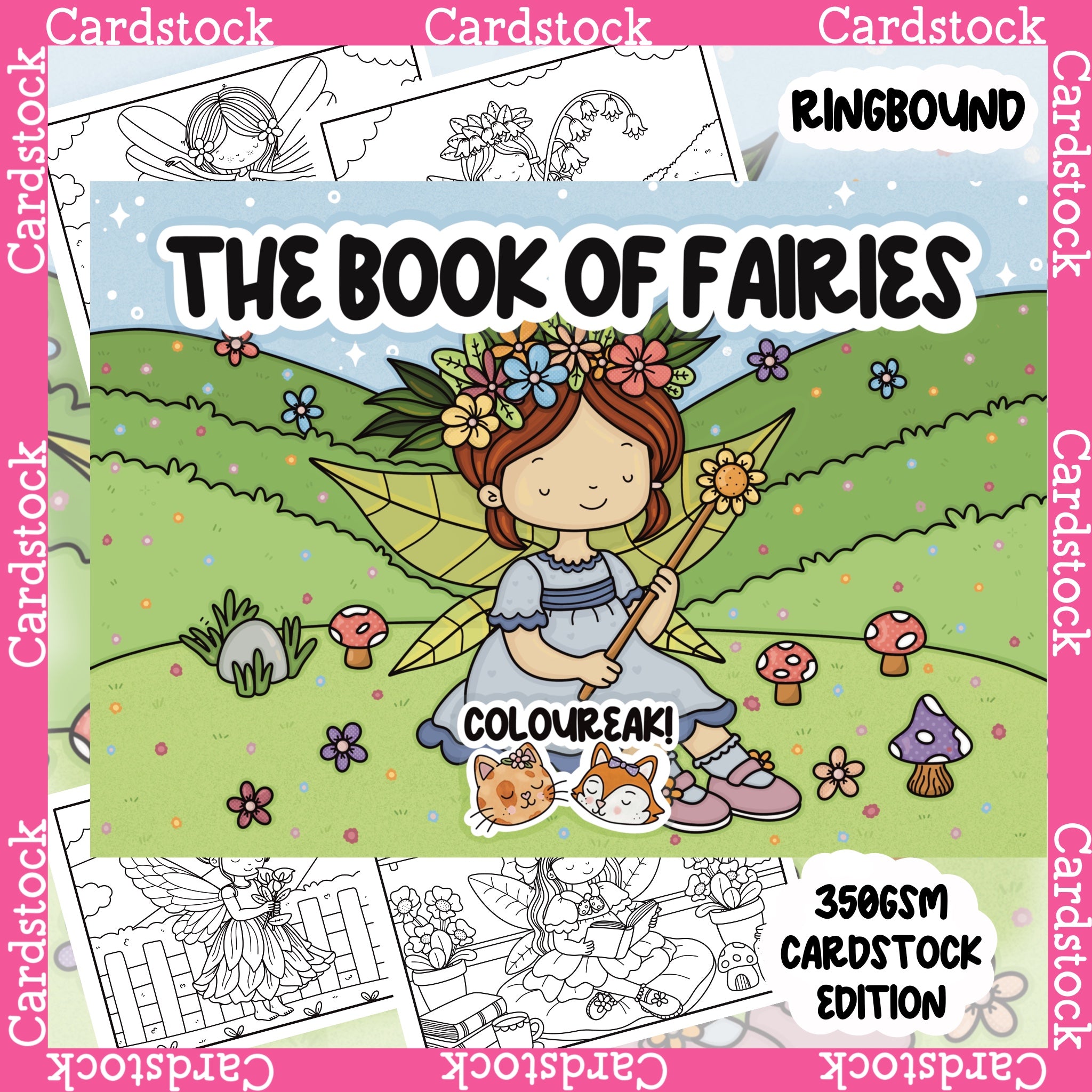 ColourEAK’s Book of Fairies Colouring Book | 20 Pages | 350gsm Cardstock | Ringbound | A4 Landscape Book