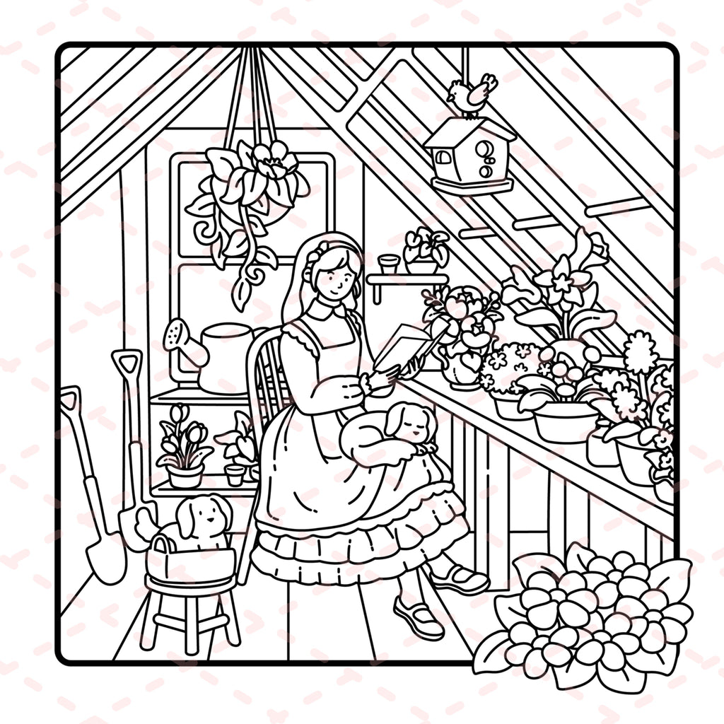 Cottage Girl Detailed Colouring Book | 30 Colouring Pages with 5 Additional 350gsm Cardstock Images