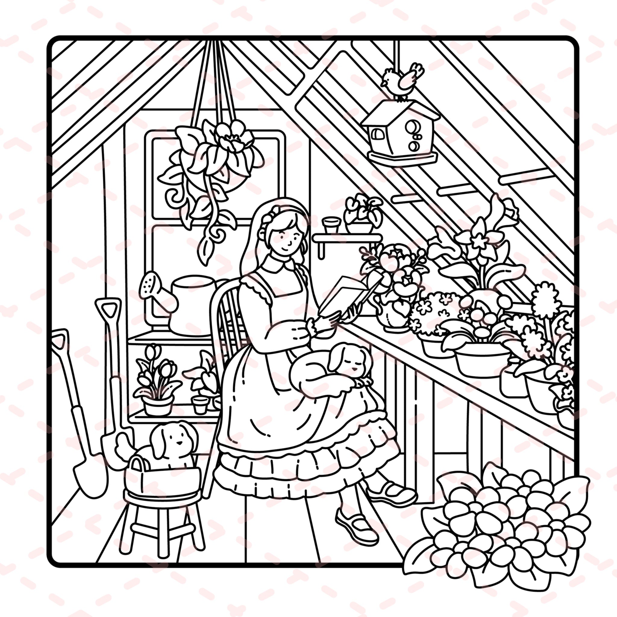Cottage Girl Detailed Colouring Book | 30 Colouring Pages with 5 Additional 350gsm Cardstock Images