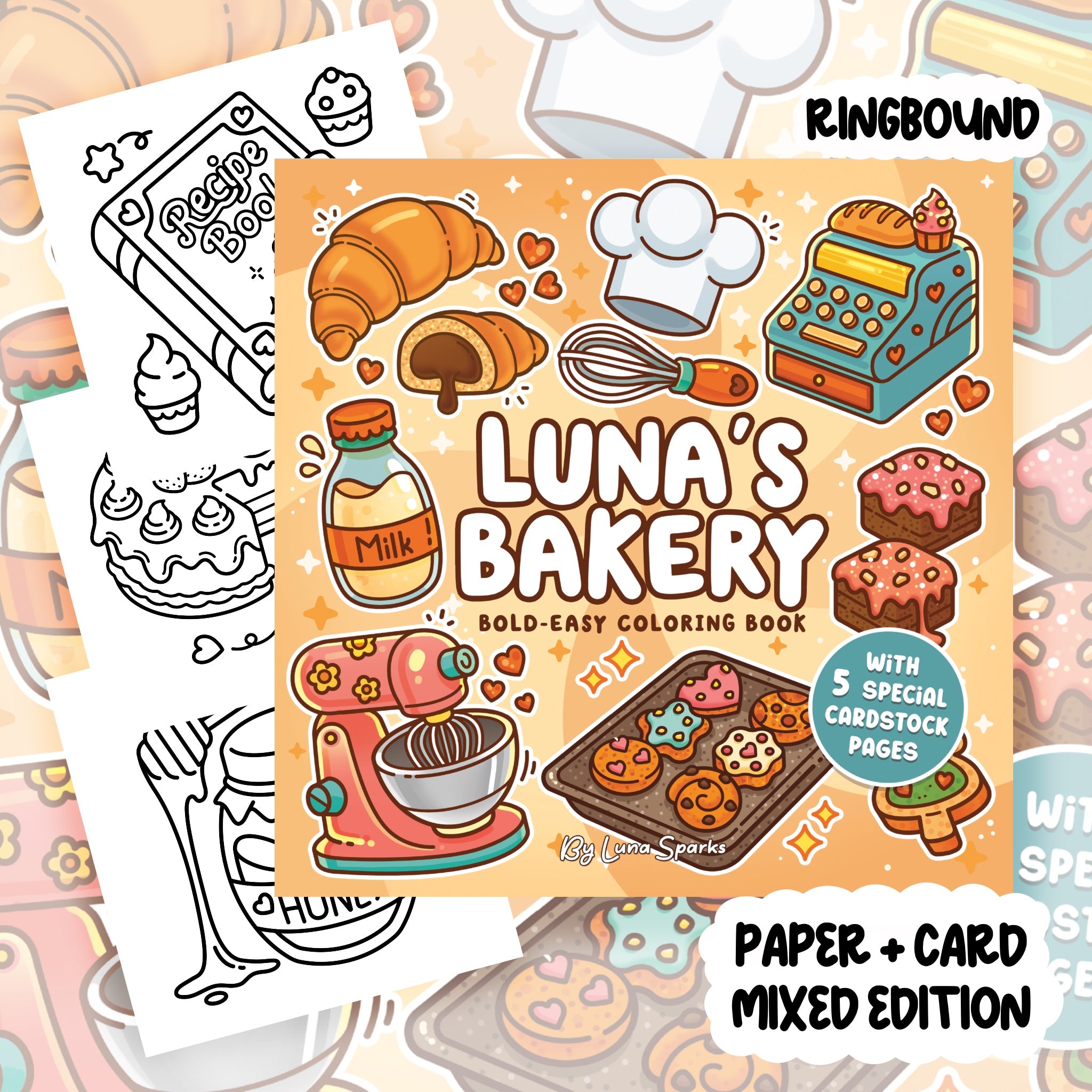 Luna's Bakery Colouring Book | 46 Colouring Pages with 5 Additional 350gsm Cardstock Images