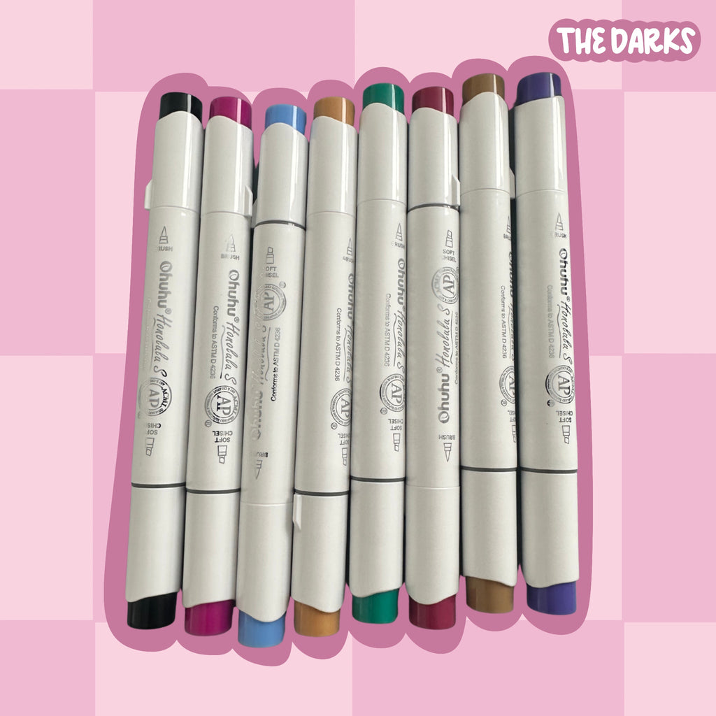 Ohuhu Alcohol Marker Tester Set | 8 Pens | Dark Colours