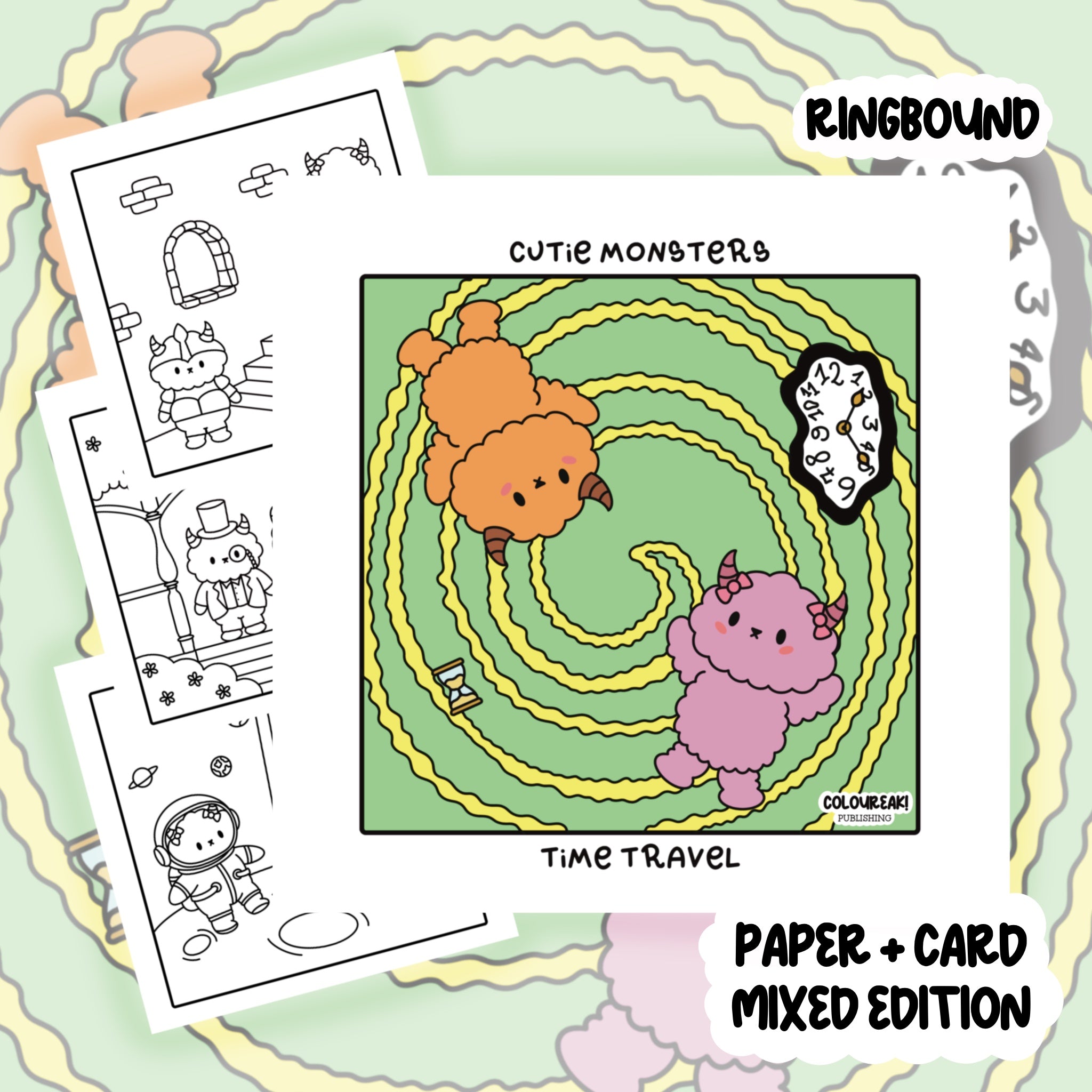 Cutie Monsters Time Travel Colouring Book | 20 Colouring Pages with 4 Additional 350gsm Cardstock Images