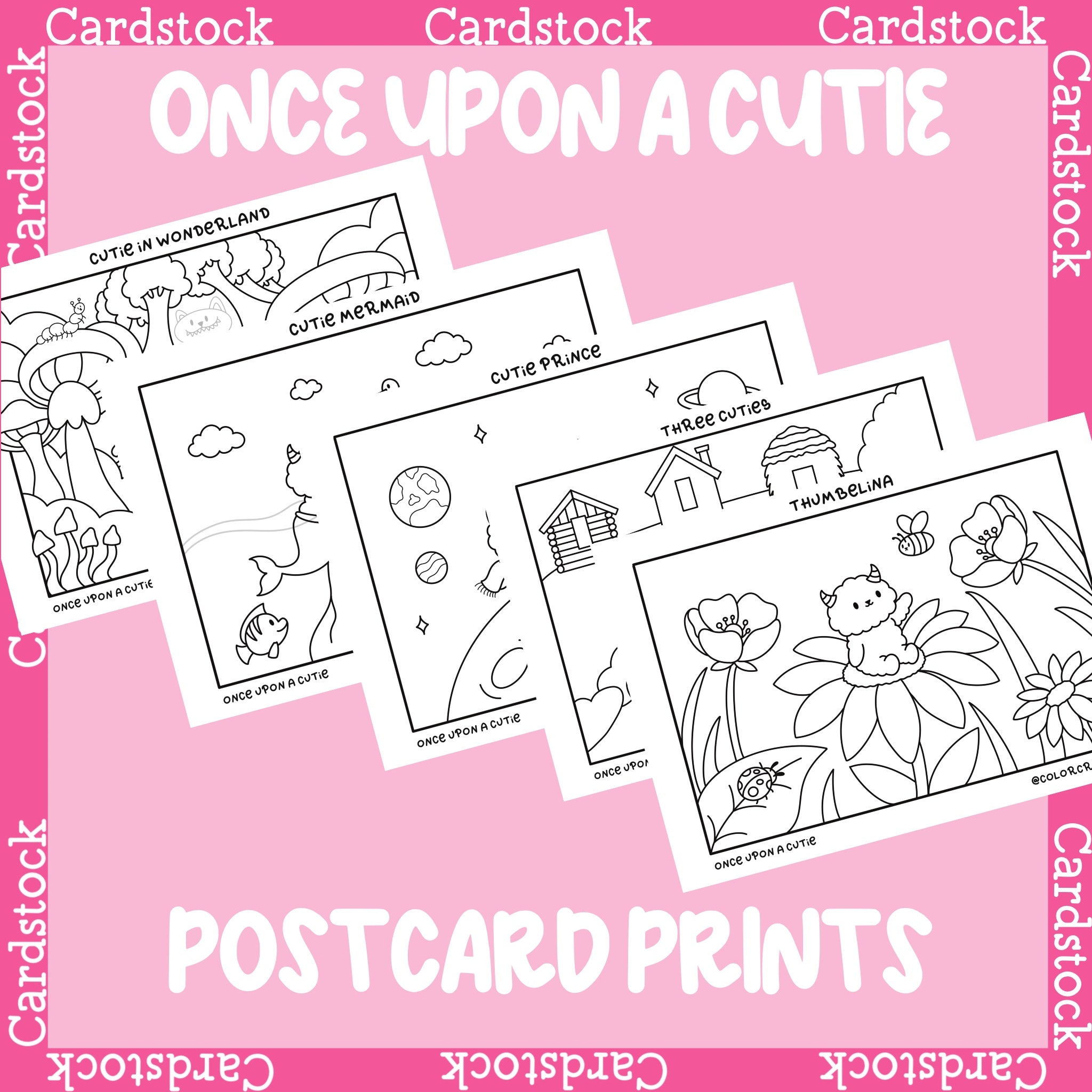 Once Upon a Cutie Colouring A5 Cards | 5 Colouring Pages | 350 gsm Cardstock
